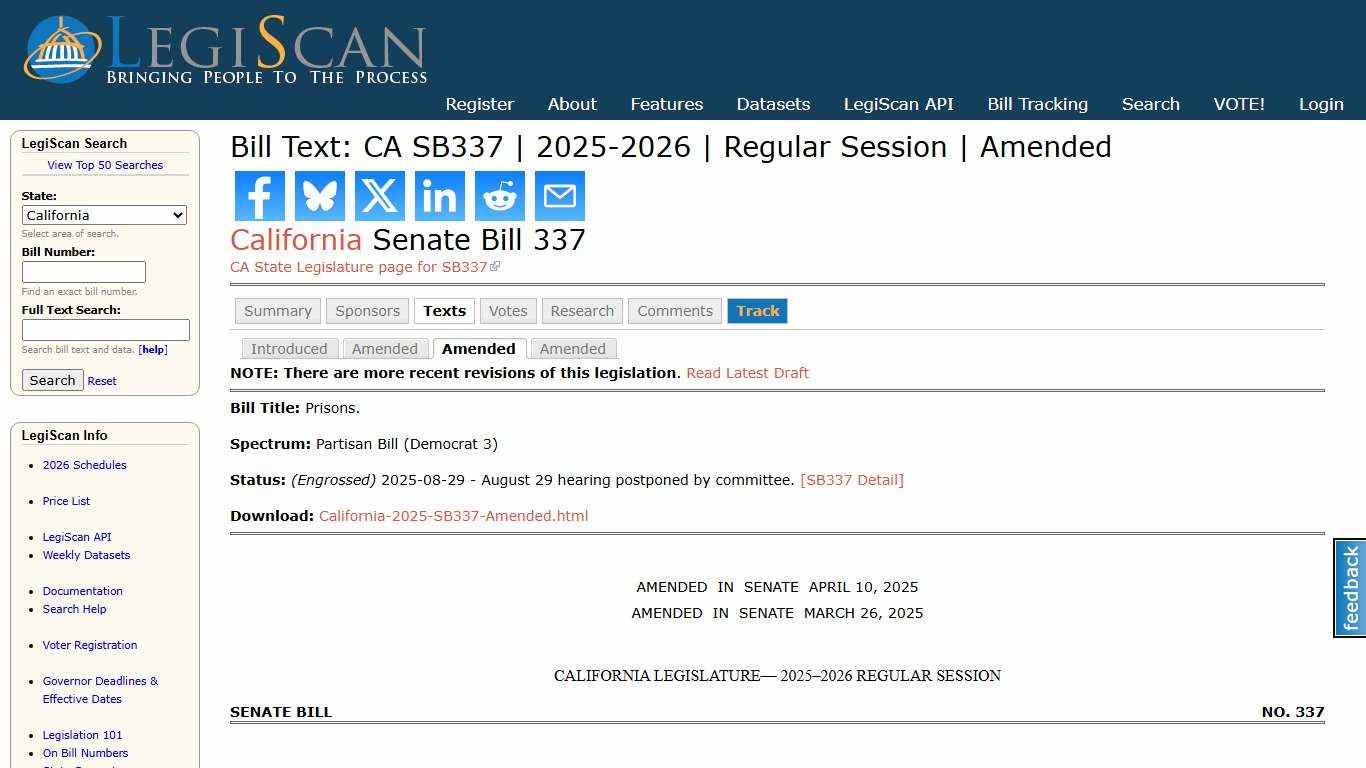 Bill Text: CA SB337 | 2025-2026 | Regular Session | Amended | LegiScan